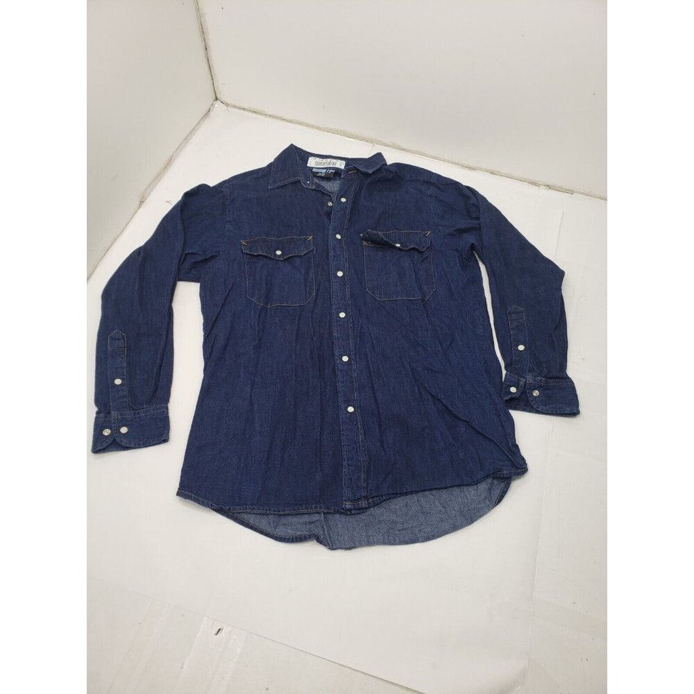 Unifirst Mens Long Sleeve Snap Button Collared Denim Work Shirt Size Med Reg